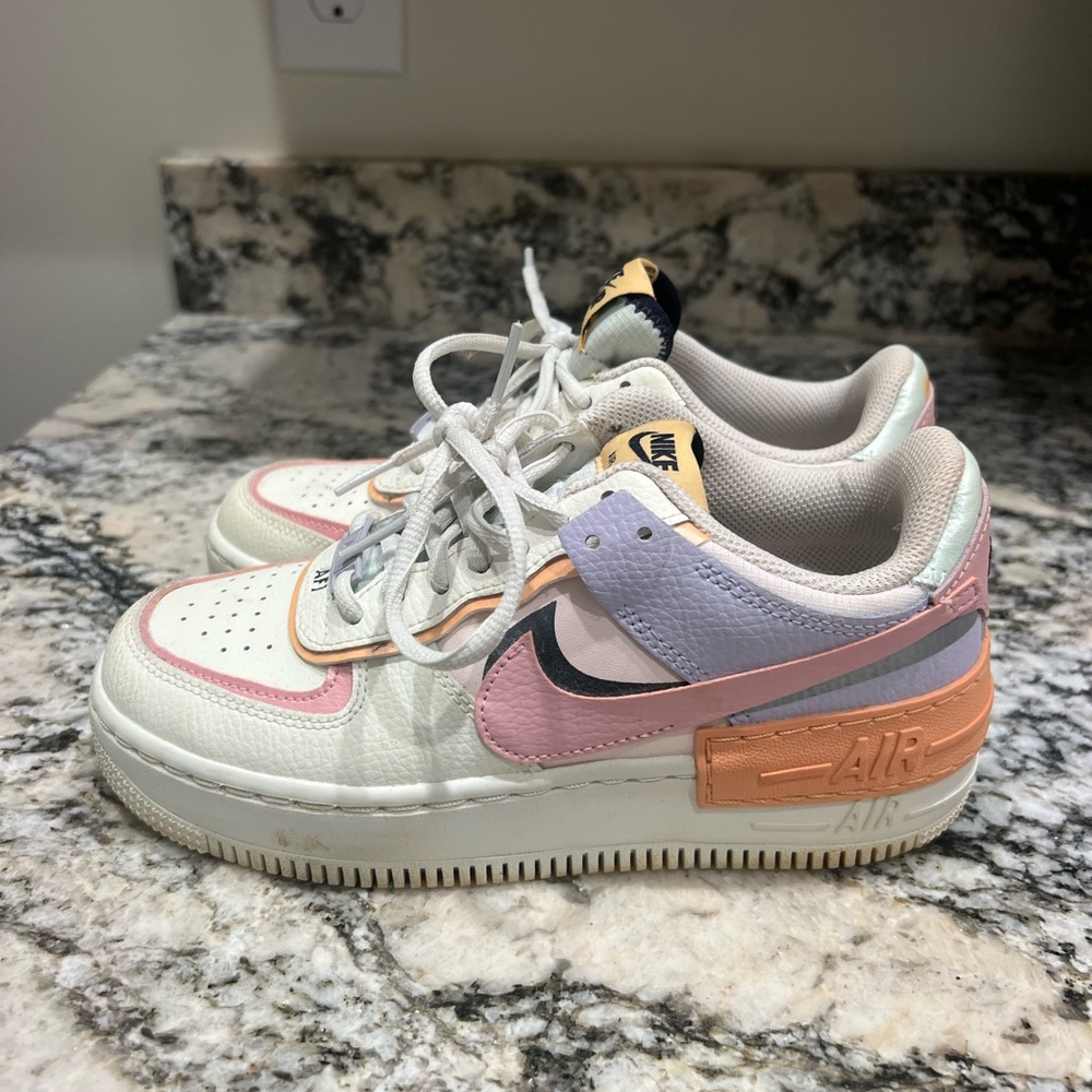 Nike Women's Low-Top Sneakers in White, Pink, Peach & Lavender
